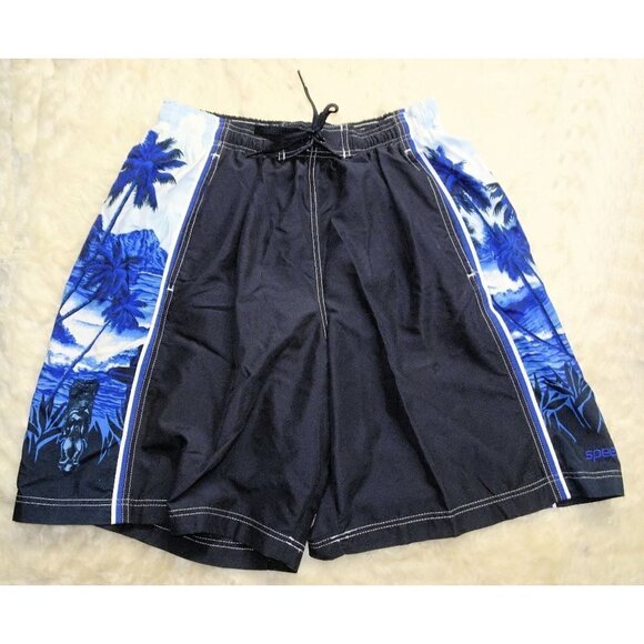 Speedo Navy Blue Hawaiian Board Shorts Swim Surf Size Large - Picture 1 of 10